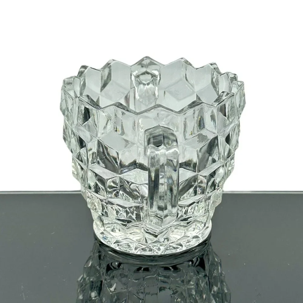 Colony Whitehall Clear Cubist Elegant Glass‎ Open Sugar Bowl Double Handle VTG